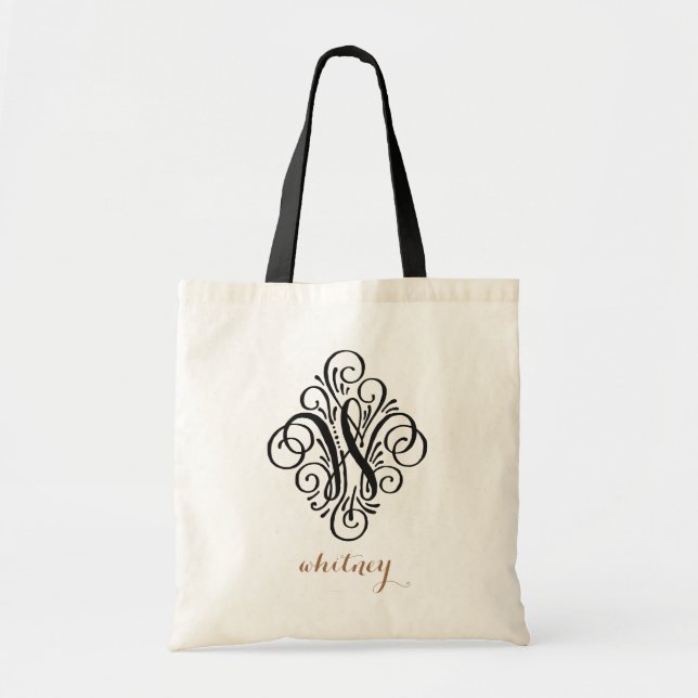 Bolsa Tote Ornamento Monograma Swash Personalizado Inicial "W (Frente)
