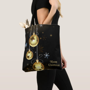 Bolsa Tote Ornamentos de Ouro de Natal Brilhantes Estrelas Ne