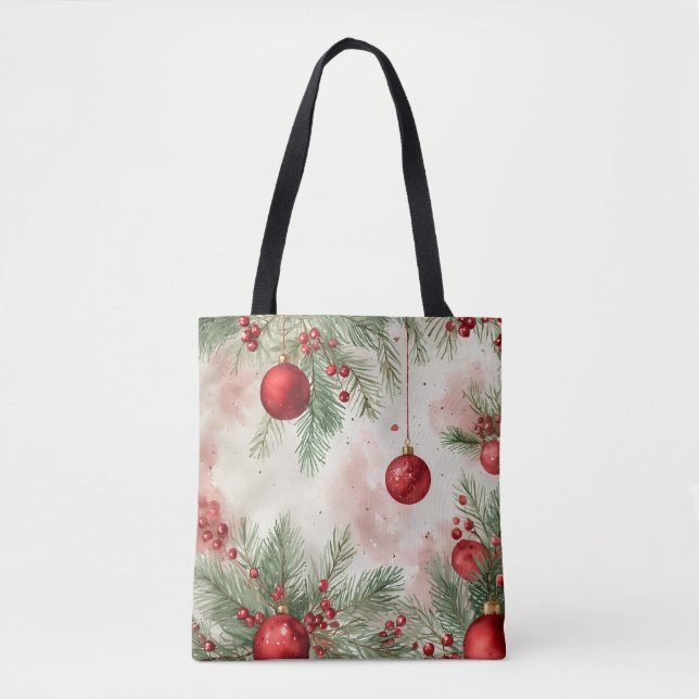 Bolsa Tote Ornamentos Festivos Saco de Tota de Aquarela (Frente)