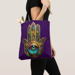 Bolsa Tote Ornate Dourado Colorido Hamsa Verde no Terceiro Ol