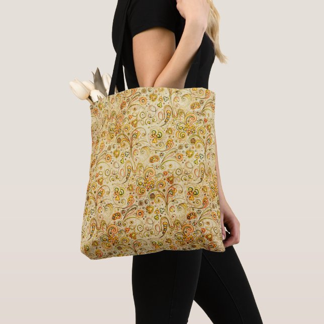 Bolsa Tote Ornate Gold Retro Paisley Floral (Close Up)