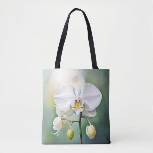 Bolsa Tote Orquídea Branca de Aquarela com Petais Delicados