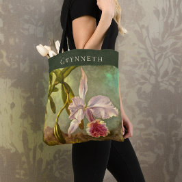 Bolsa Tote Orquídea Cattelya Brasileira Rosa com Nome Monogra