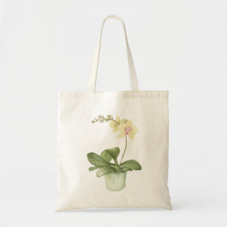 Bolsa Tote Orquídea em uma sacola verde da Aquarela do pote