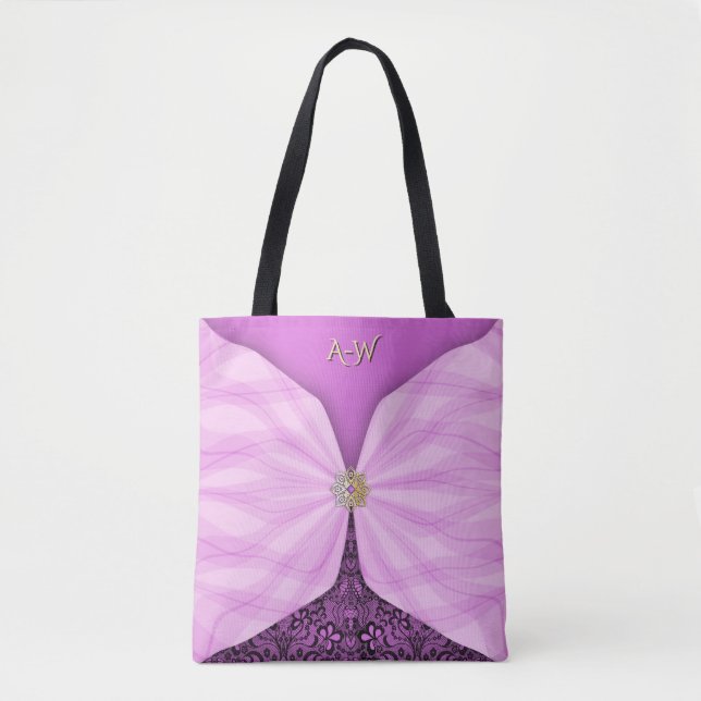 Bolsa Tote Orquídea Rosa Jóia Têxtil Ilusão Tot Monogramada (Frente)