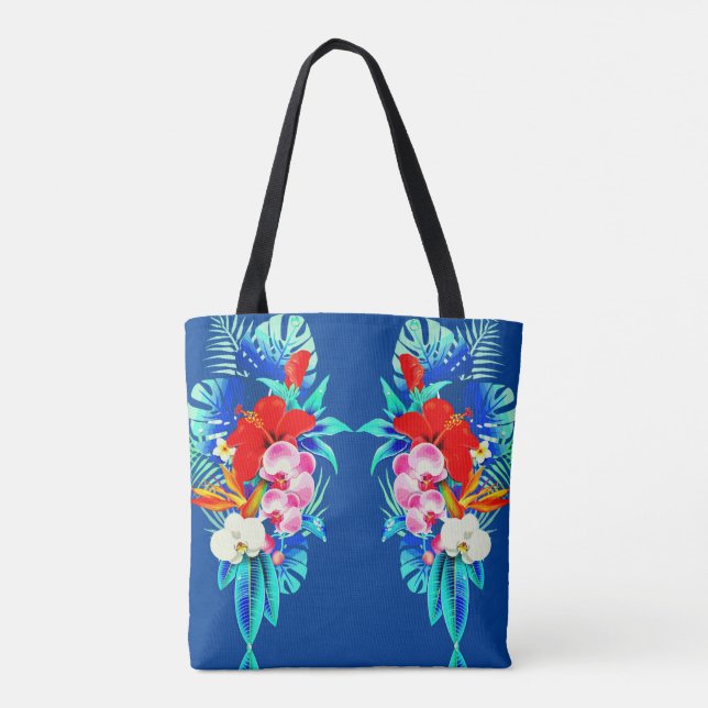Bolsa Tote Orquídea tropical e palmeiras folhas florais do Ha (Verso)