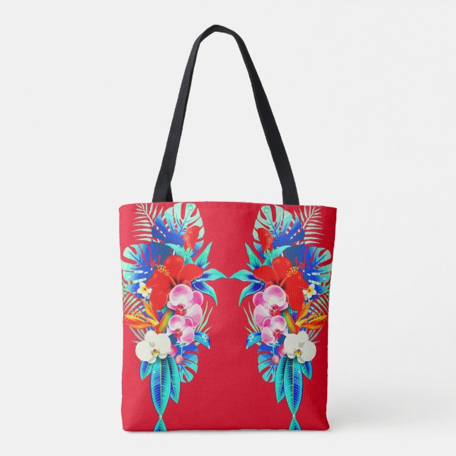 Bolsa Tote Orquídea tropical e palmeiras folhas florais do Ha (Verso)