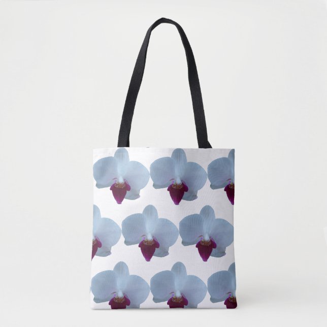 Bolsa Tote Orquídeas brancas e roxas sobre impressão (Frente)