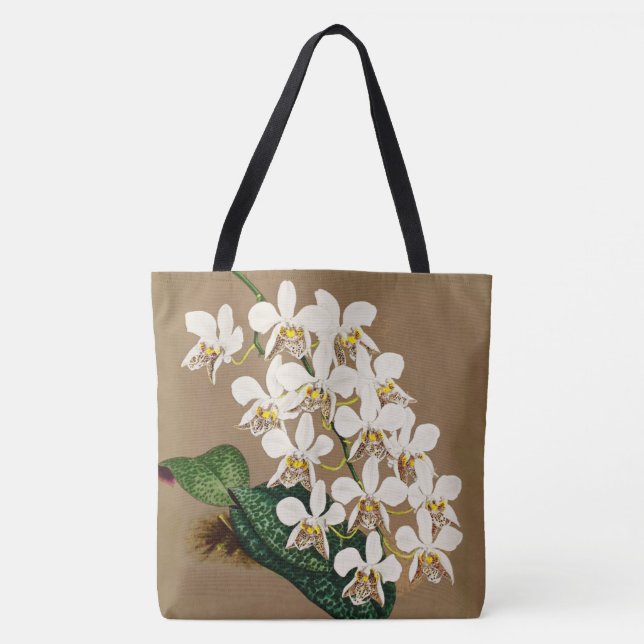 Bolsa Tote Orquídeas Brancas Impressão de Botânica, Fundo de  (Frente)