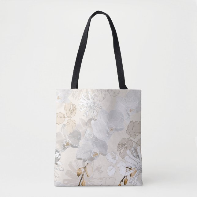 Bolsa Tote Orquídeas brancas sobre um creme leve (Frente)