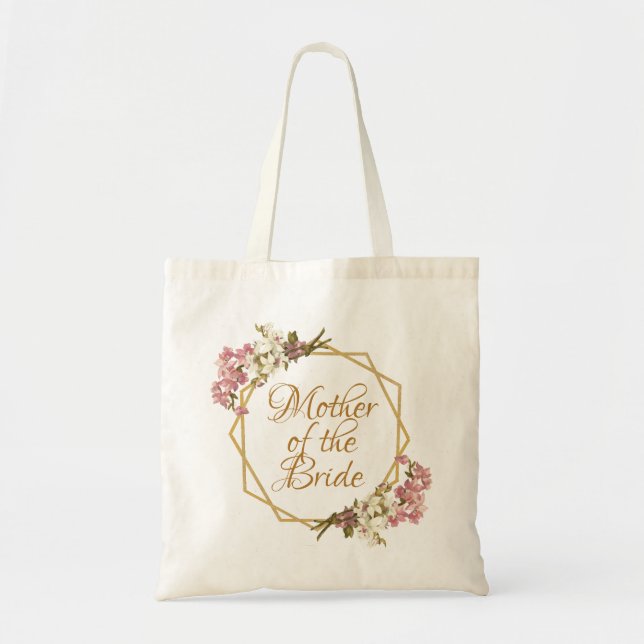 Bolsa Tote Orquídeas Douradas Florais Geométricas Mãe da Noiv (Frente)