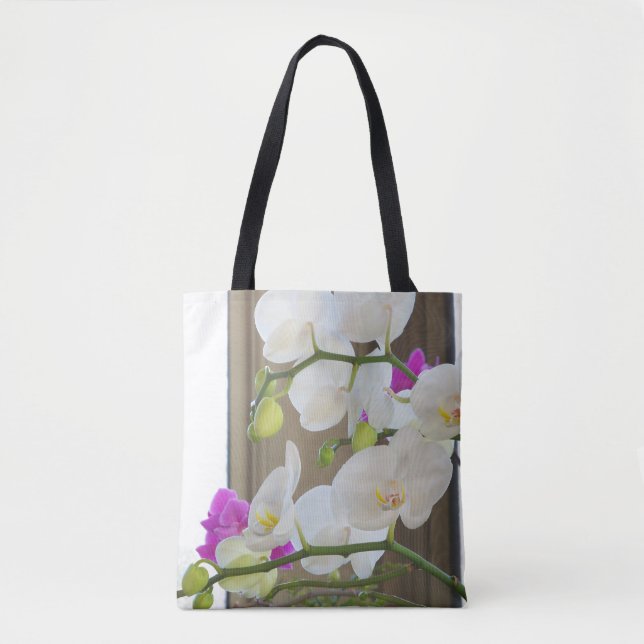 Bolsa Tote Orquídeas em um saco de toques completamente impre (Frente)
