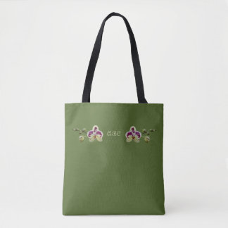 Bolsa Tote Orquídeas escuras da verde azeitona toda sobre -