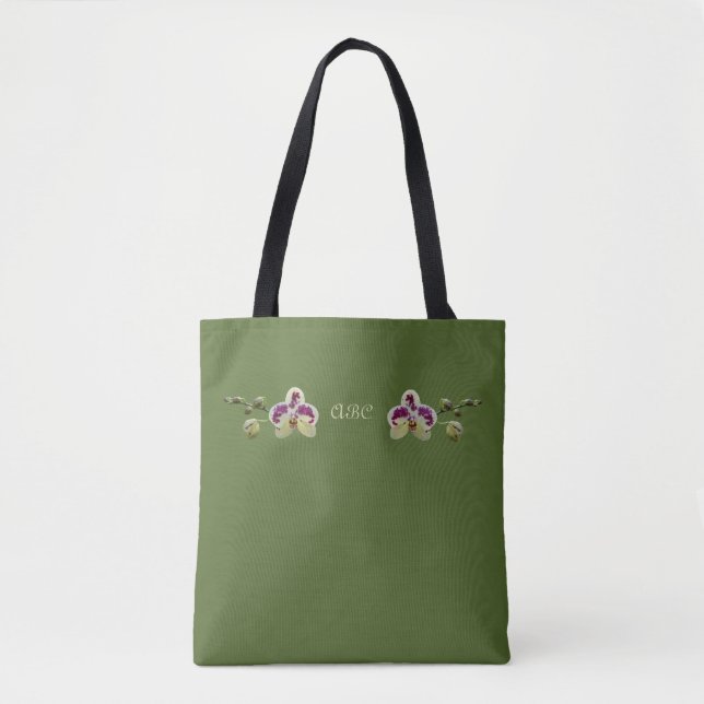 Bolsa Tote Orquídeas escuras da verde azeitona toda sobre - (Frente)