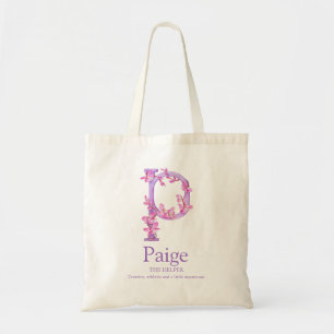 Bolsa Tote Orquídeas letra P monograma aquarela personalizado