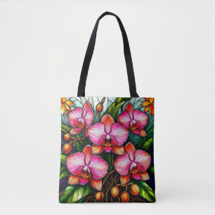 Bolsa Tote Orquídeas Rosa Vibrante em Obra de Arte em Vidro P