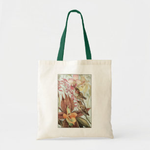 Bolsa Tote Orquídeas Tropicais Antigas, Flores e Beija-flores