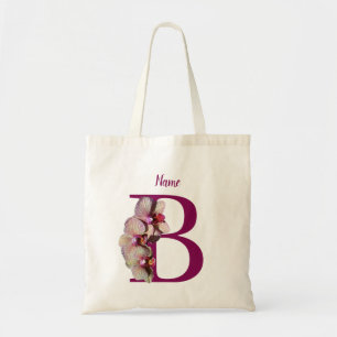 Bolsa Tote Orquídeo Elegante Monograma Inicial B Seu Nome  