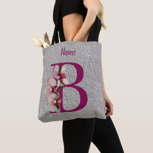 Bolsa Tote Orquídeo Elegante Monograma Inicial B Seu Nome 