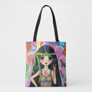 Bolsa Tote Os anos 70 psicadélicos dos anos 60 da menina do