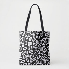 Bolsa Tote Os azulejos Mahjong são brancos em preto