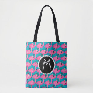 Bolsa Tote Os flamingos de néon adicionam sua inicial