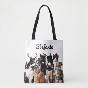 Bolsa Tote Os gatos festivos da aguarela personalizaram o