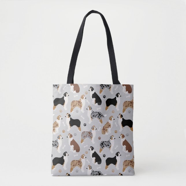 Bolsa Tote Ossos do Pastor australiano e Cinza de patas (Frente)