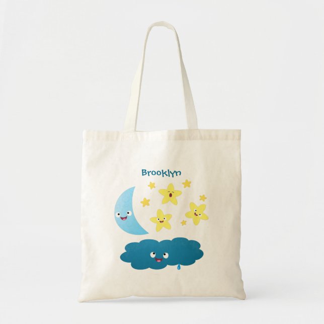 Bolsa Tote Ótimas estrelas cantoras, lua e desenhos em nuvem (Frente)