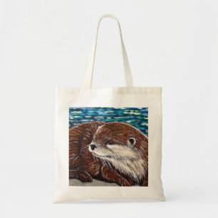 Bolsa Tote Otter sobre uma pintura de rock