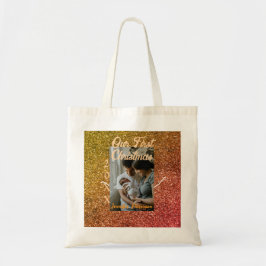 Bolsa Tote Our first Christmas orange red glitter photo year