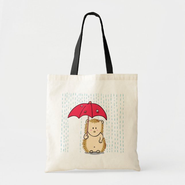 Bolsa Tote ouriço fofo com guarda-chuva rasgado (Frente)