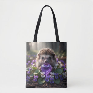 Bolsa Tote ouriço fofo de fevereiro com coração de ametista