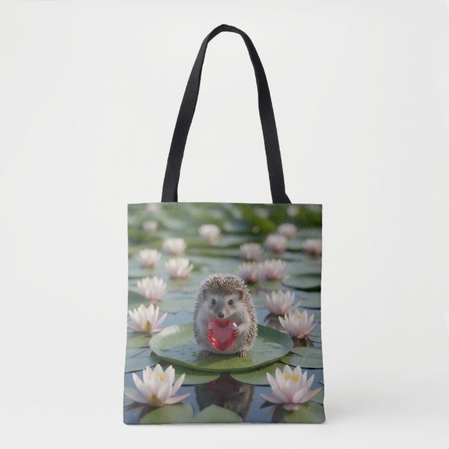 Bolsa Tote ouriço fofo de julho com coração de rubi (Frente)