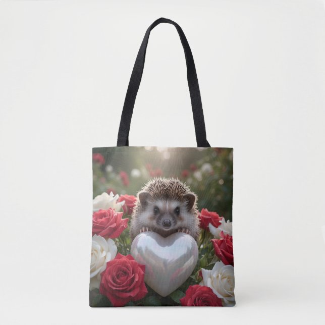 Bolsa Tote ouriço fofo de junho com coração de pérola (Frente)