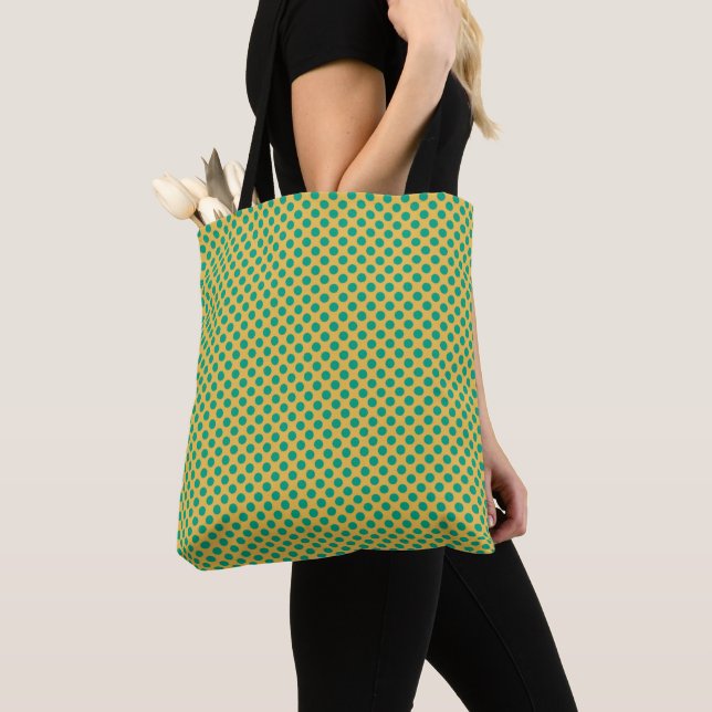 Bolsa Tote Ouro amarelo com as bolinhas STaylor do verde (Close Up)