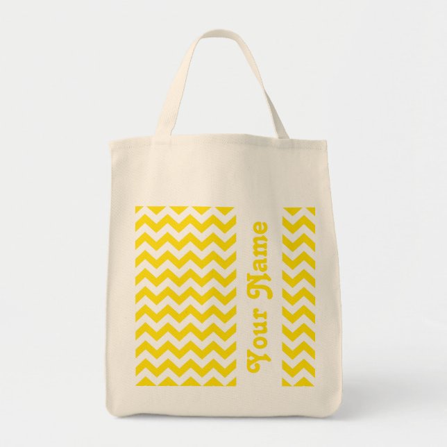 Bolsa Tote Ouro amarelo Safari Chevron com nome personalizáve (Frente)