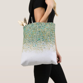 Bolsa Tote Ouro Branco e Brilho Azul Turquesa Glam Moderno Co