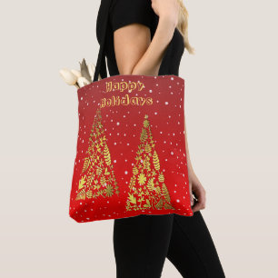 Bolsa Tote Ouro brilhante Árvores de Natal Banheira Feriada