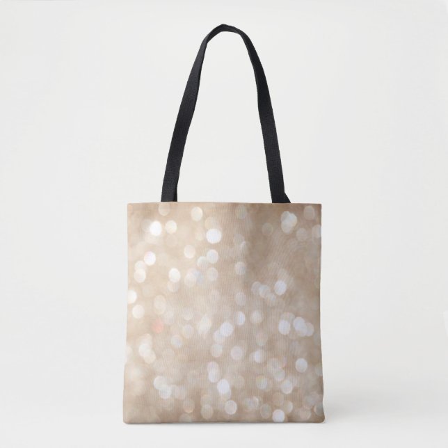 Bolsa Tote Ouro brilhante, fundo de Natal desfocado. (Frente)