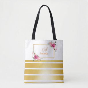 Bolsa Tote Ouro Brilhante Tampas Tiras de Riscos Nome Girativ