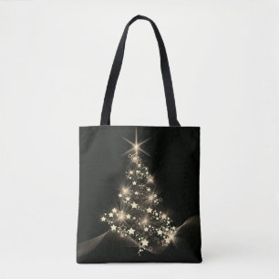 Bolsa Tote Ouro brilho de estrelas na árvore de Natal - Escur