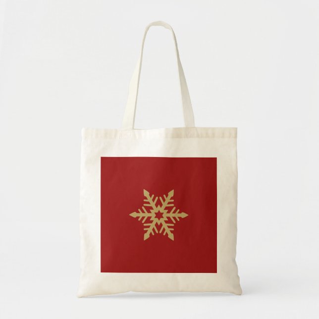 Bolsa Tote Ouro do design do floco de neve no vermelho (Frente)
