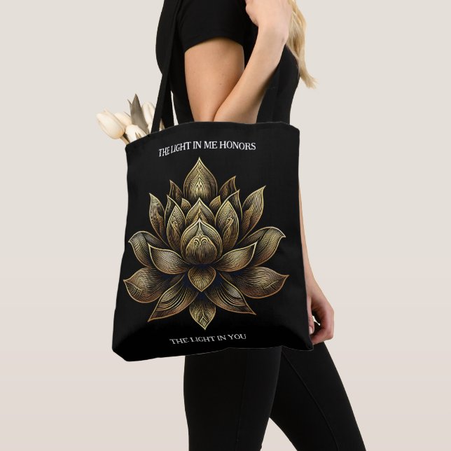 Bolsa Tote Ouro Elegante Lotus Flor em Mim... (Close Up)