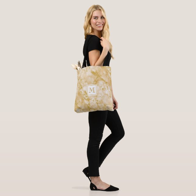 Bolsa Tote Ouro Elegante Mármore Monograma Faux Glitter Doura (No(a) Modelo)