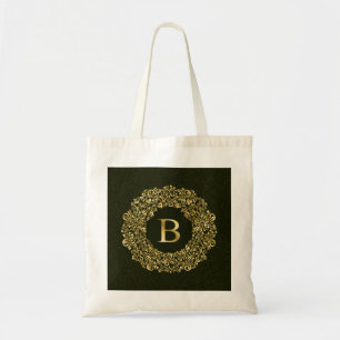 Bolsa Tote Ouro elegante Monograma inicial de Damasco B verde