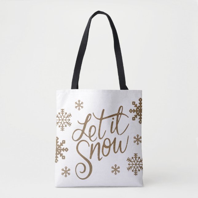 Bolsa Tote Ouro elegante que deixa nevar flocos de neve (Frente)
