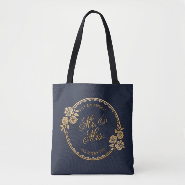 Bolsa Tote Ouro elegante sacola Wedding personalizada de | (Frente)