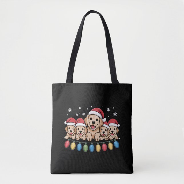Bolsa Tote Ouro Engraçado Retriever Natal Cachorro (Frente)