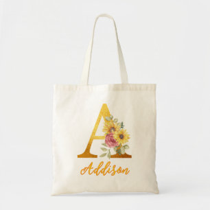 Bolsa Tote Ouro Floral A Favor do Casamento do Monograma